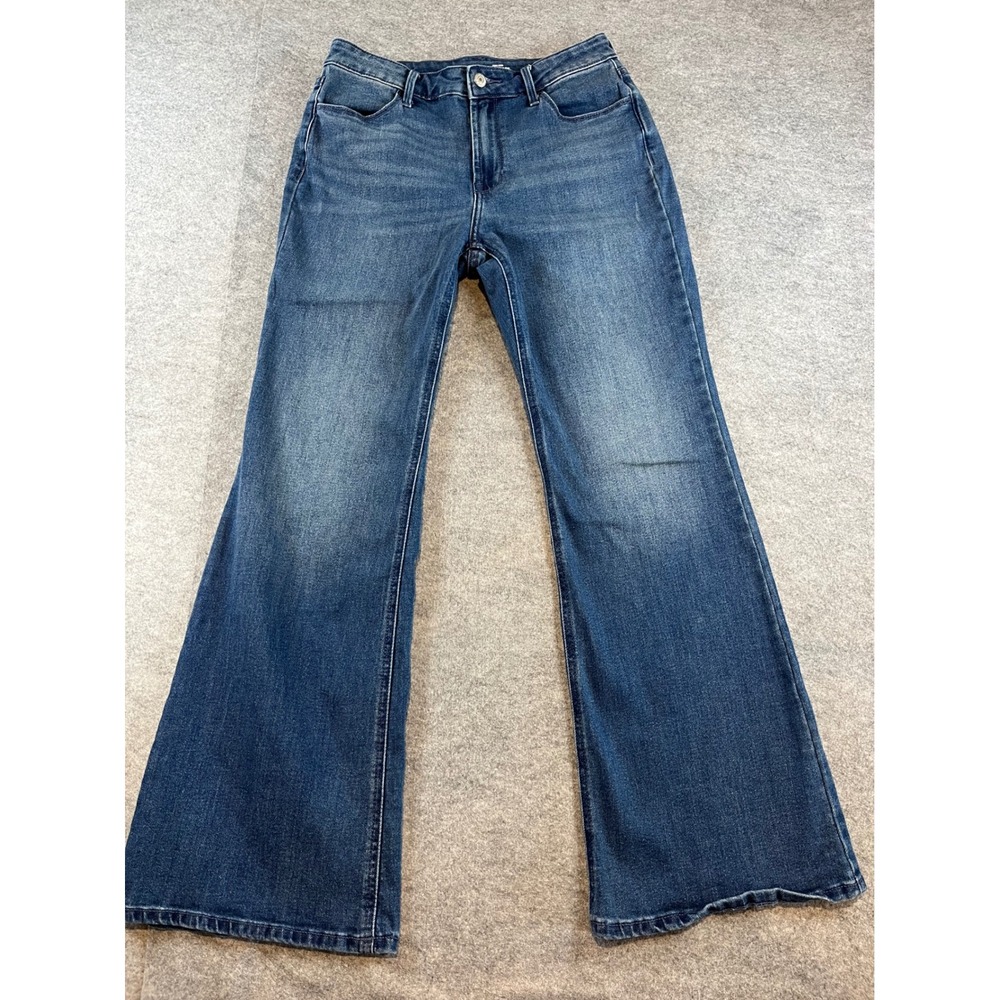 Old Navy Women Wow Flare Blue High Rise Boho Denim Jeans 6 Dark Wash Stretch